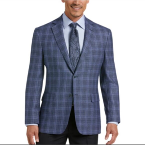 Joseph Abboud 100% Wool Italy Plaid Blue Blazer Sportcoat Suit Jacket NWOT 46R - Picture 1 of 10